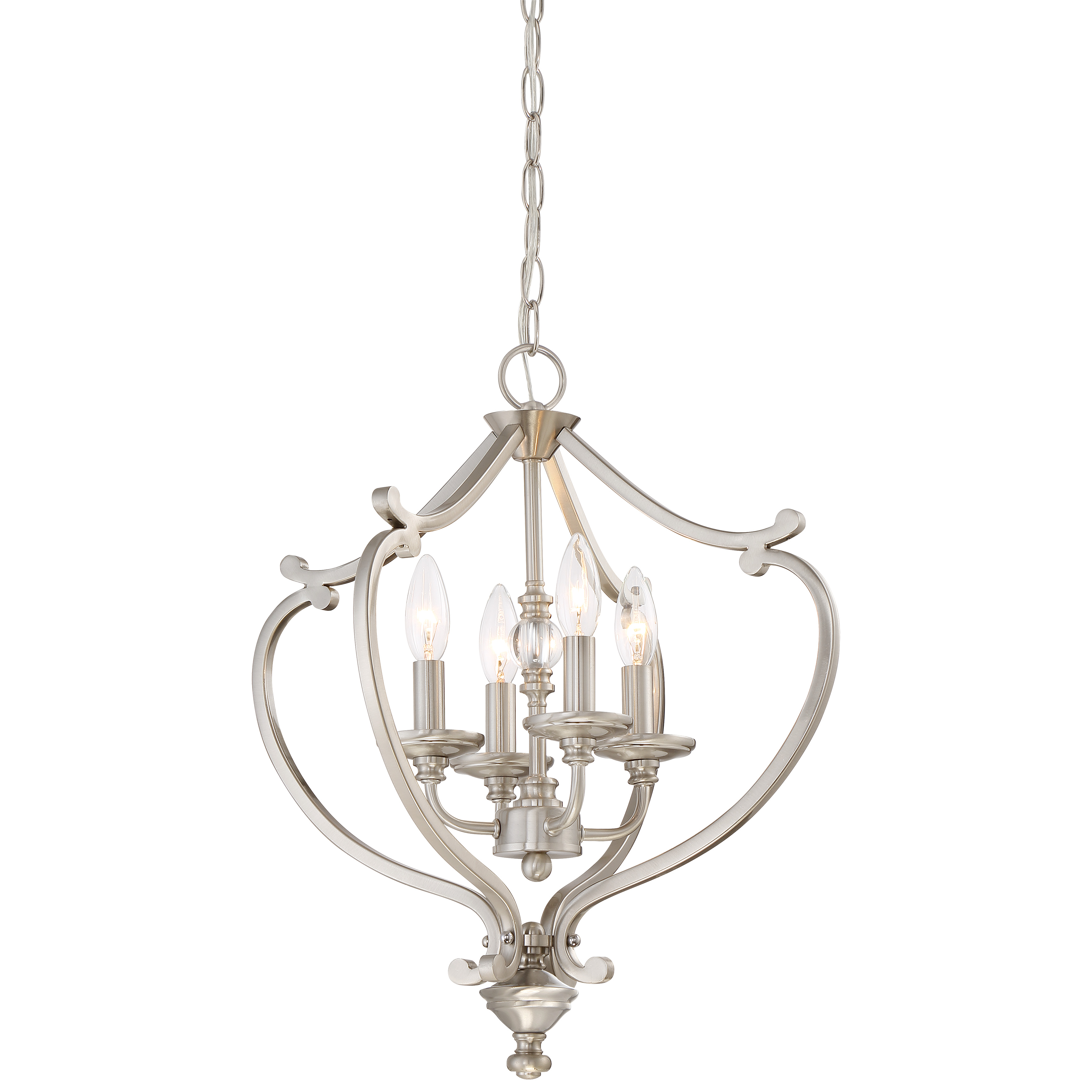 The Savannah Row semi-flush mount combines timeless transitional design with practical functionality. Its 18-inch width and brushed nickel finish make it ideal for rooms with lower ceilings, while glass shades provide warm, diffused light. - alternate view