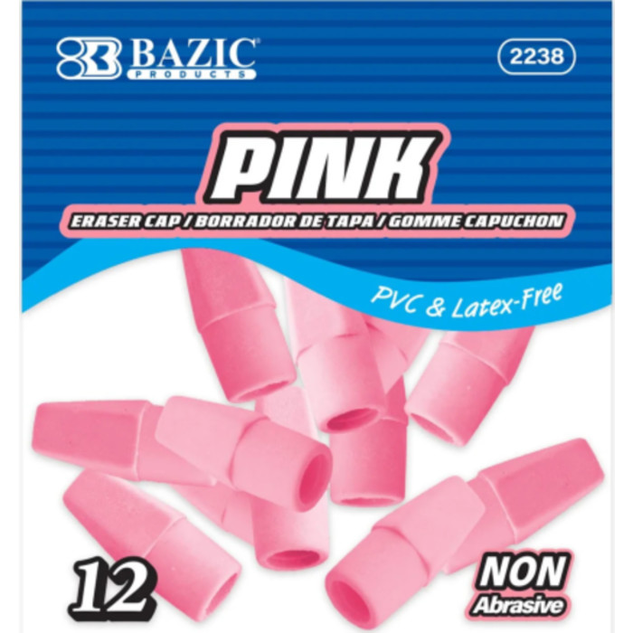 Pink Eraser Caps, 12-Count Pack