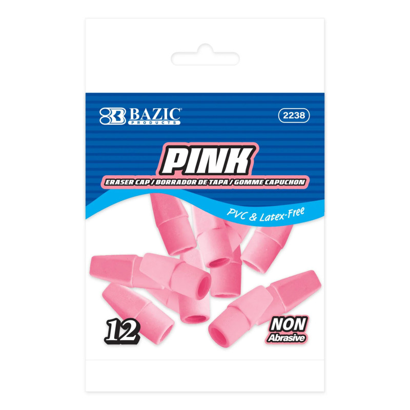 Pink Eraser Caps, 12-Count Pack