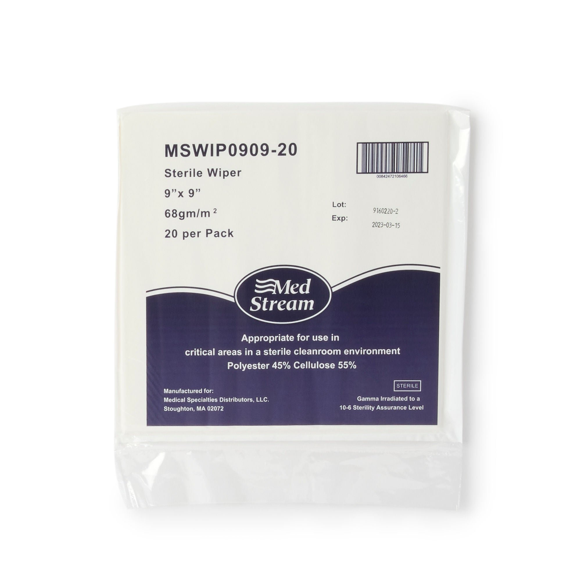 McKesson Cleanroom Wipe ISO Class 5, White, Sterile, Disposable, 9 x 9 Inch