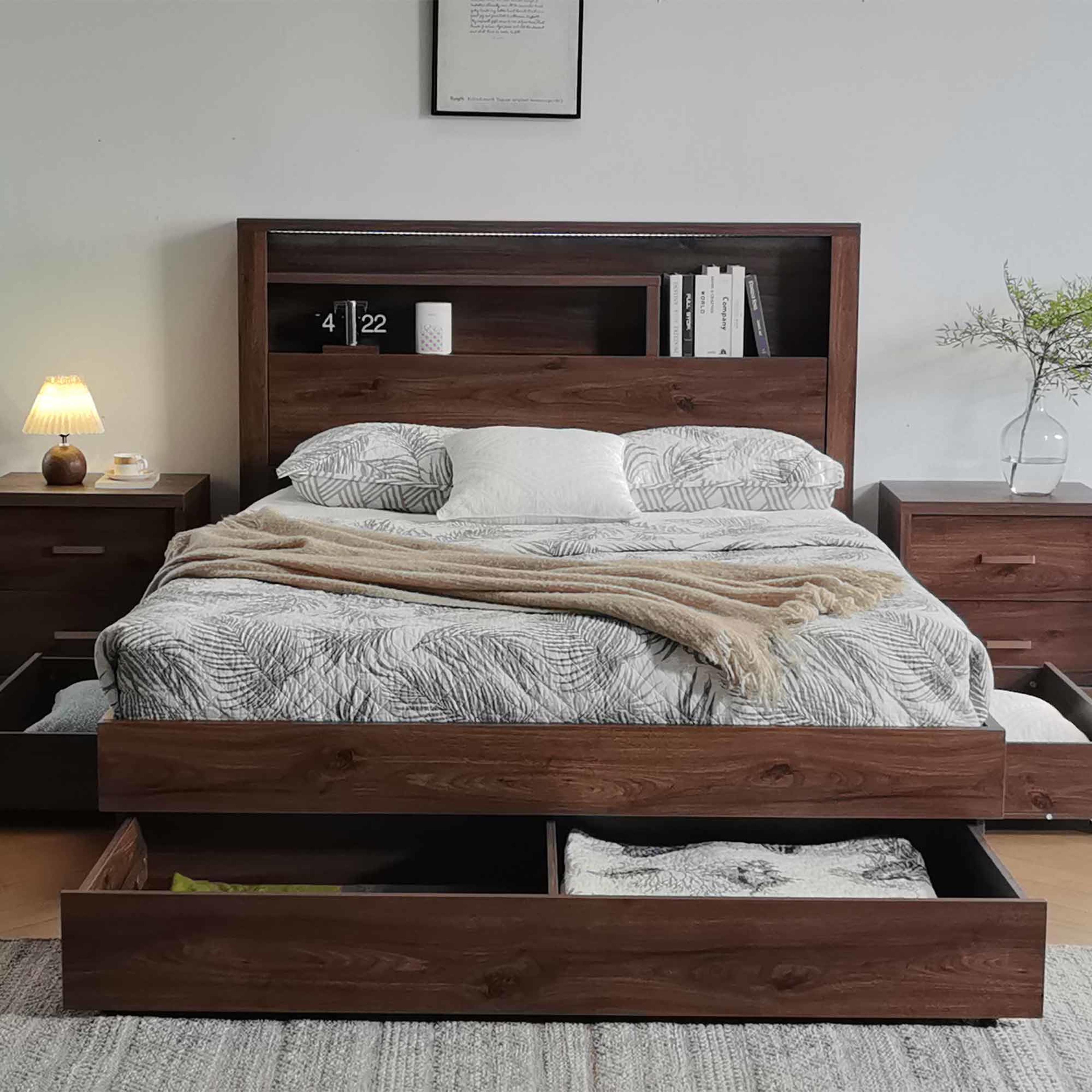 Lifestyle image of the  Bellevue Bed Frame, 3 Drawer Base, Rustic Walnut from Forty Winks