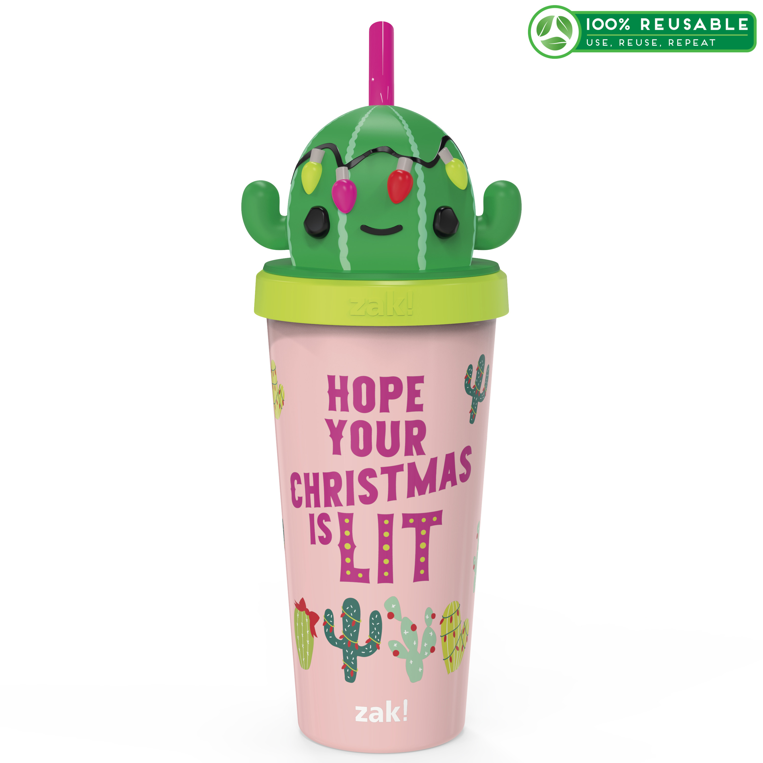 Zak Holiday 18 ounce Reusable Plastic Tumbler, Cactus slideshow image 1 Zak Holiday 18 ounce Reusable Plastic Tumbler, Cactus slideshow image 1