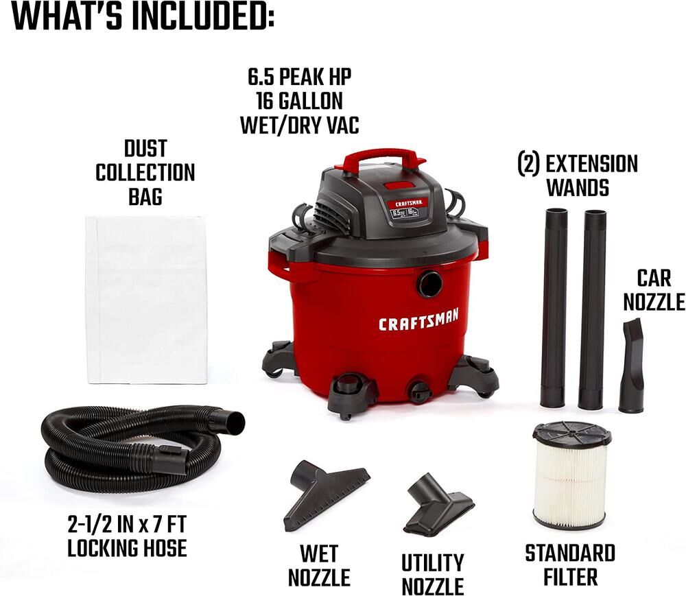 Graphic of CRAFTSMAN Accessories: Vacuums highlighting product features