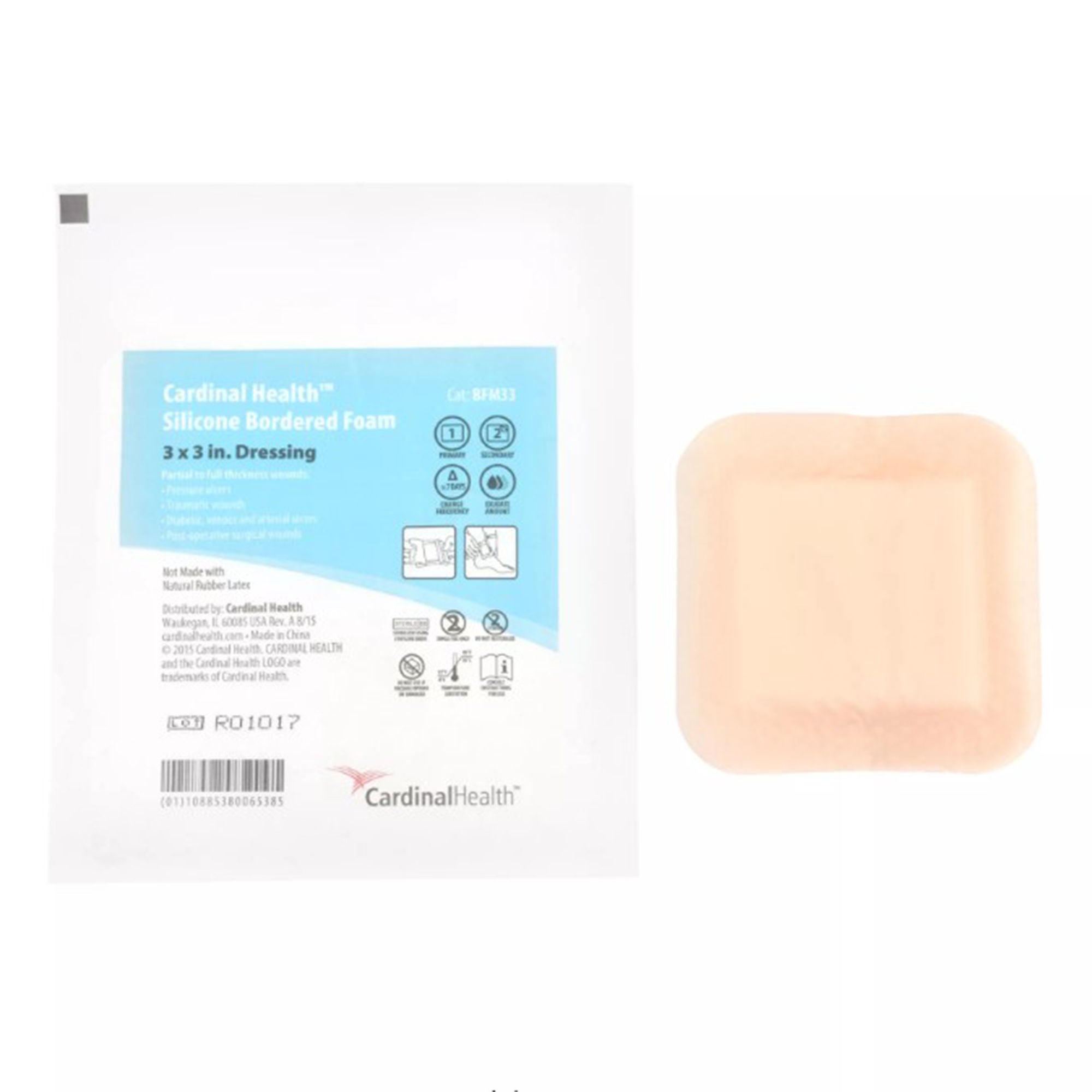 5-Layer Foam Dressing Kendall™ 3 X 3 Inch With Border Film Backing Silicone Adhesive Square Sterile