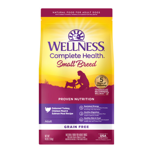 Wellness Complete Health Grain Free Small Breed Turkey, Chicken & Salmon Front packaging