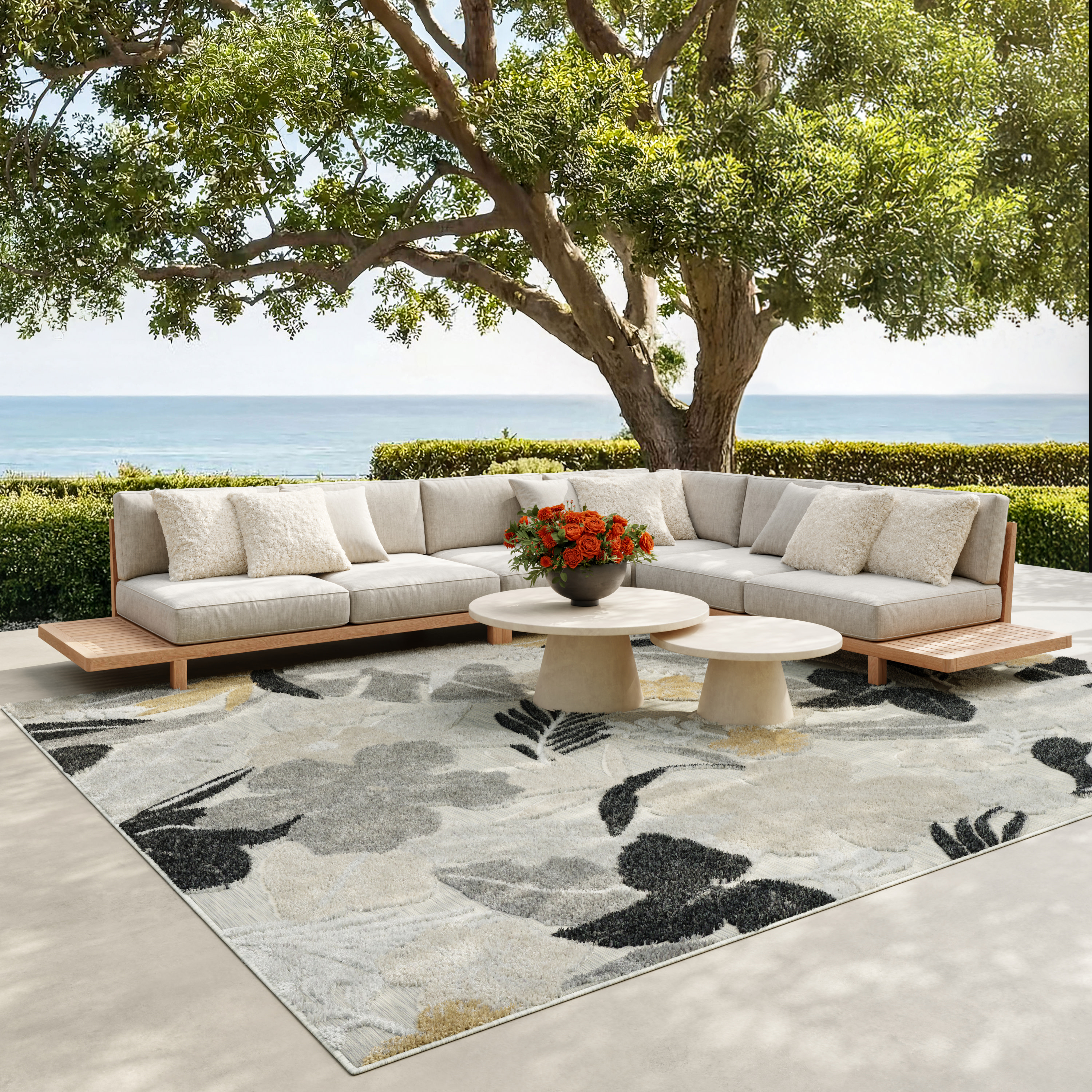 Nourison Suncoast 7'10" x 9'10" Grey Tropical Rug
