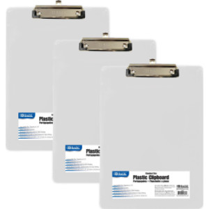 Clear Plastic Clipboard with Low-Profile Clip, Standard Size, 3-Pack
