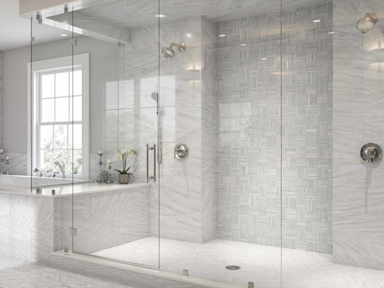 Pietra Gris Light Grey 12x24, 4x16 and Sorrento Mosaic