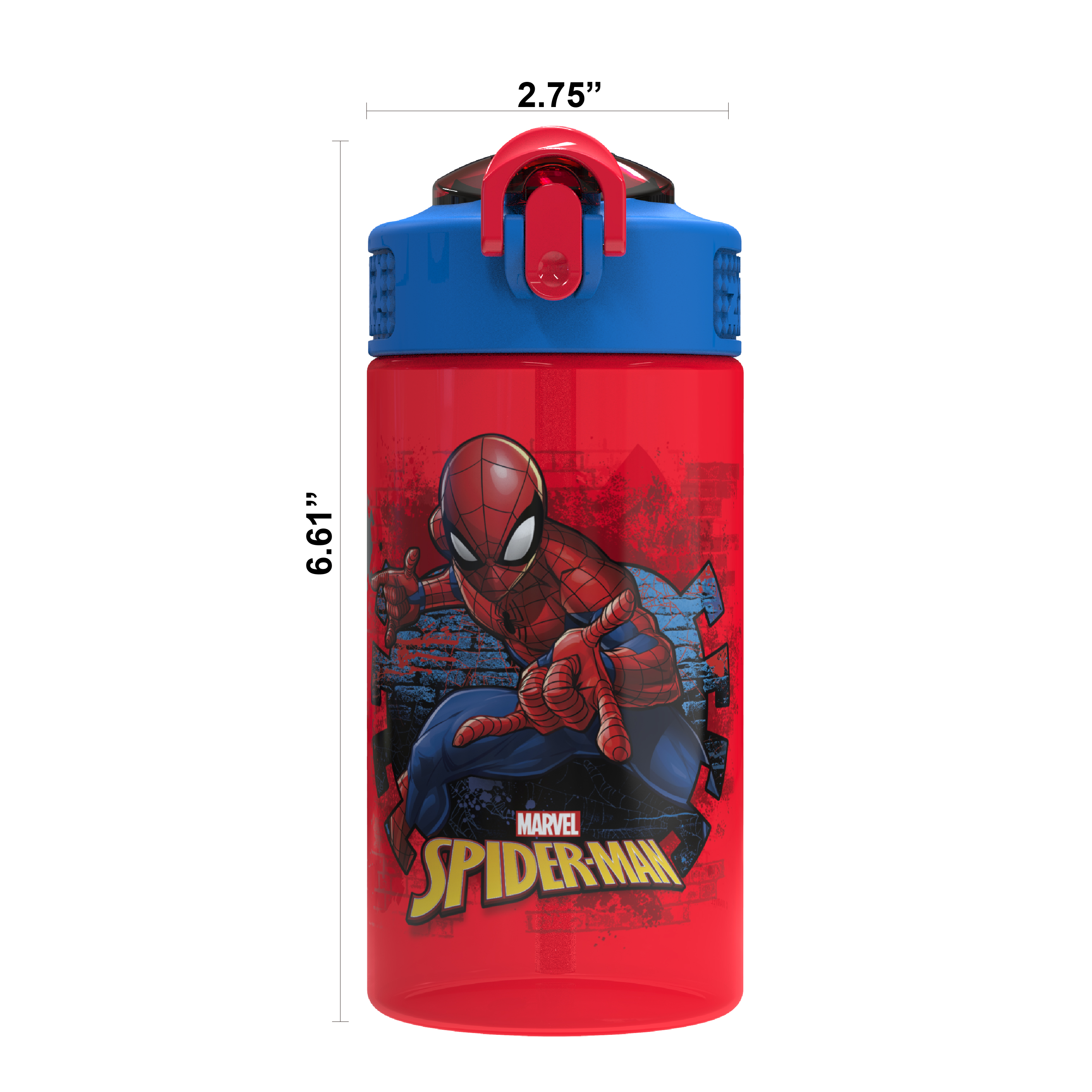Marvel Comics 16 ounce Reusable Plastic Water Bottle with Straw, Spider-Man slideshow image 4