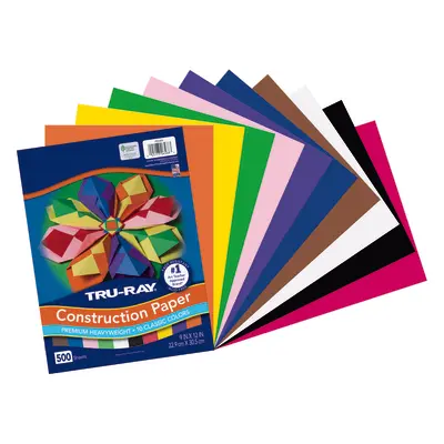 Tru-Ray  Construction Paper Bulk Assortment, 10 Classic Colors,  9" x 12", 500 Sheets