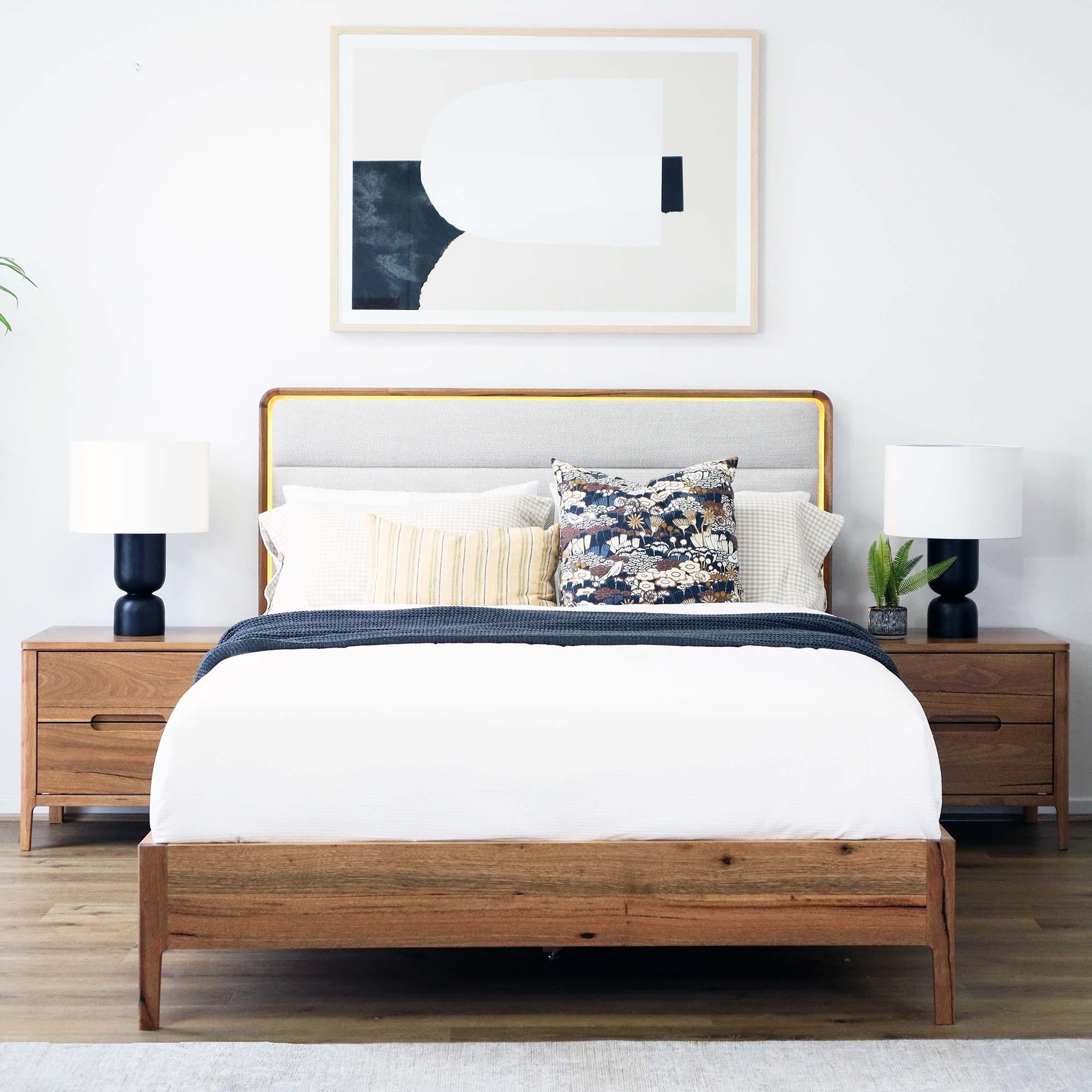 Lifestyle image of the  Broulee Bedside Table (2 Drawer), Natural from Forty Winks
