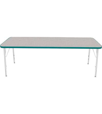 Creative Colors® Activity Table, Rectangle, 24" x 72", Gray Nebula Top Color, Teal Edge Color, Standard Leg Height, Platinum Sil