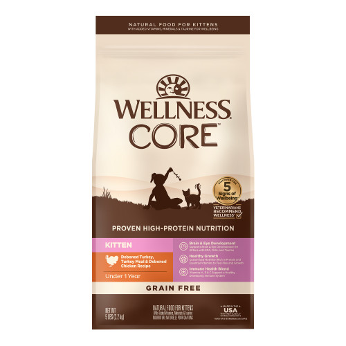 Wellness CORE Grain Free Kitten Deboned Turkey, Turkey Meal & Deboned Chicken Front packaging