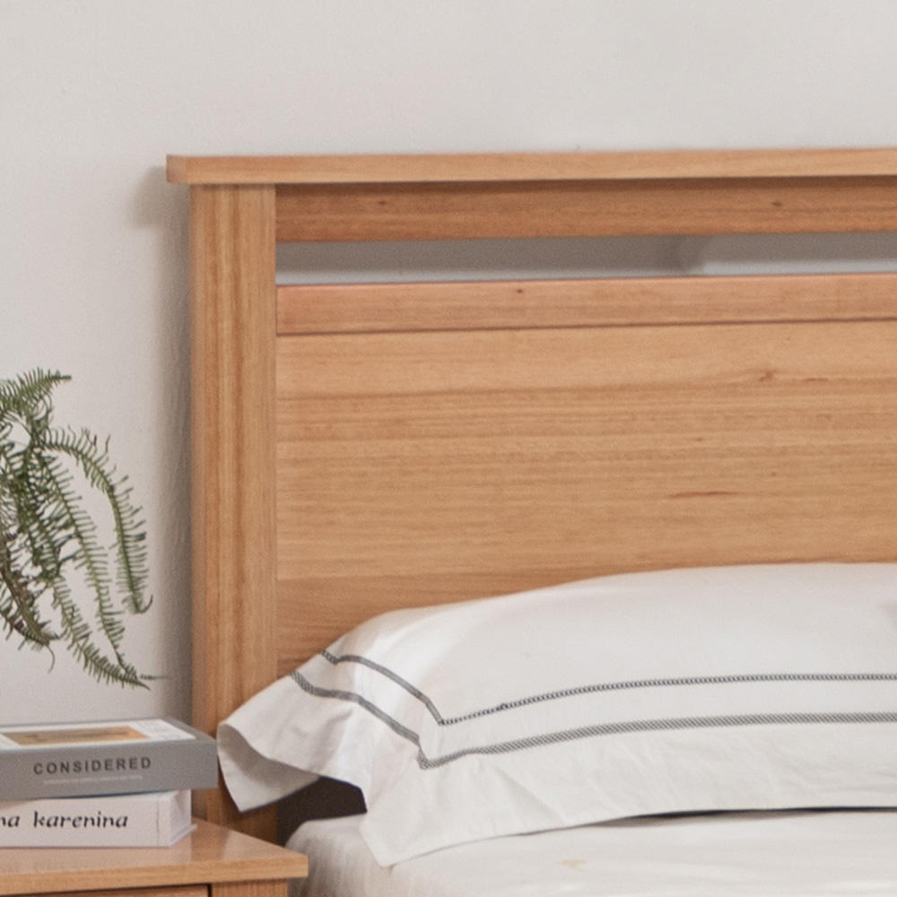 Lifestyle image of the  Portland Bed Frame, Gas Lift Base, Natural from Forty Winks