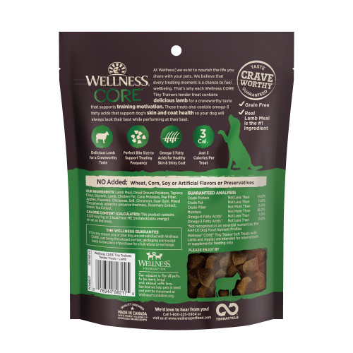 Wellness CORE Tiny Trainers Tender Treats Lamb back packaging