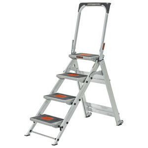 Safety Step Stepladder, Aluminum, 4-Step, 300 lbs. Capacity Rated