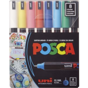 PC-1MR Paint Markers, Extra Fine Pin Tip (0.7 mm), Assorted Colors, Set of 8