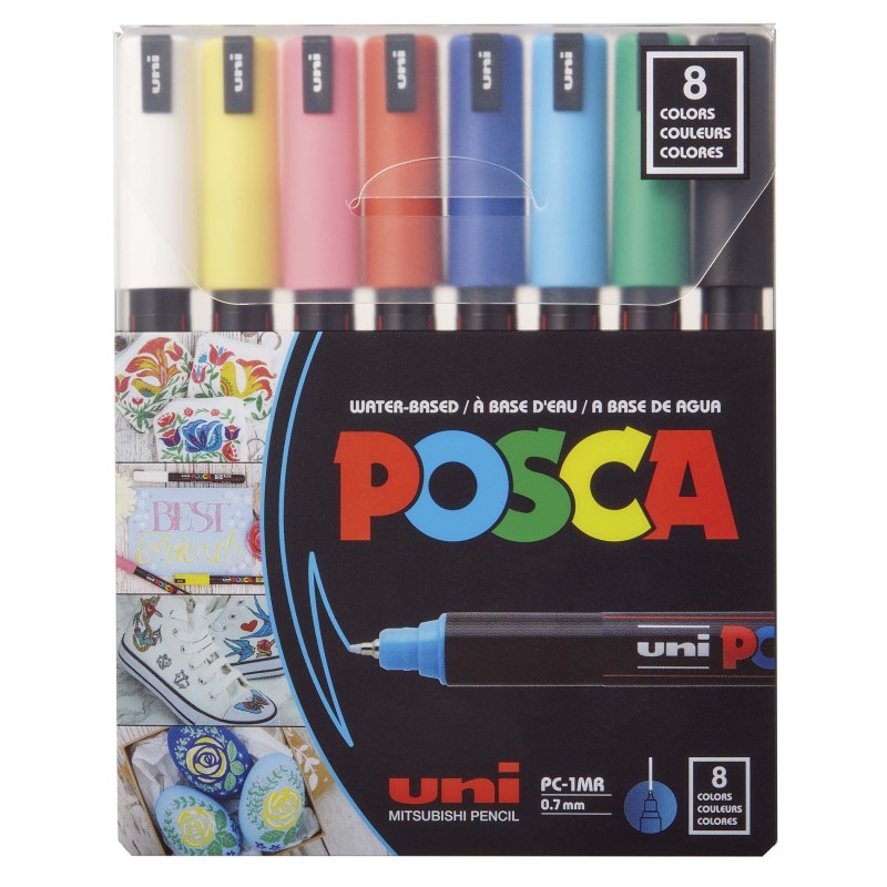 PC-1MR Paint Markers, Extra Fine Pin Tip (0.7 mm), Assorted Colors, Set of 8