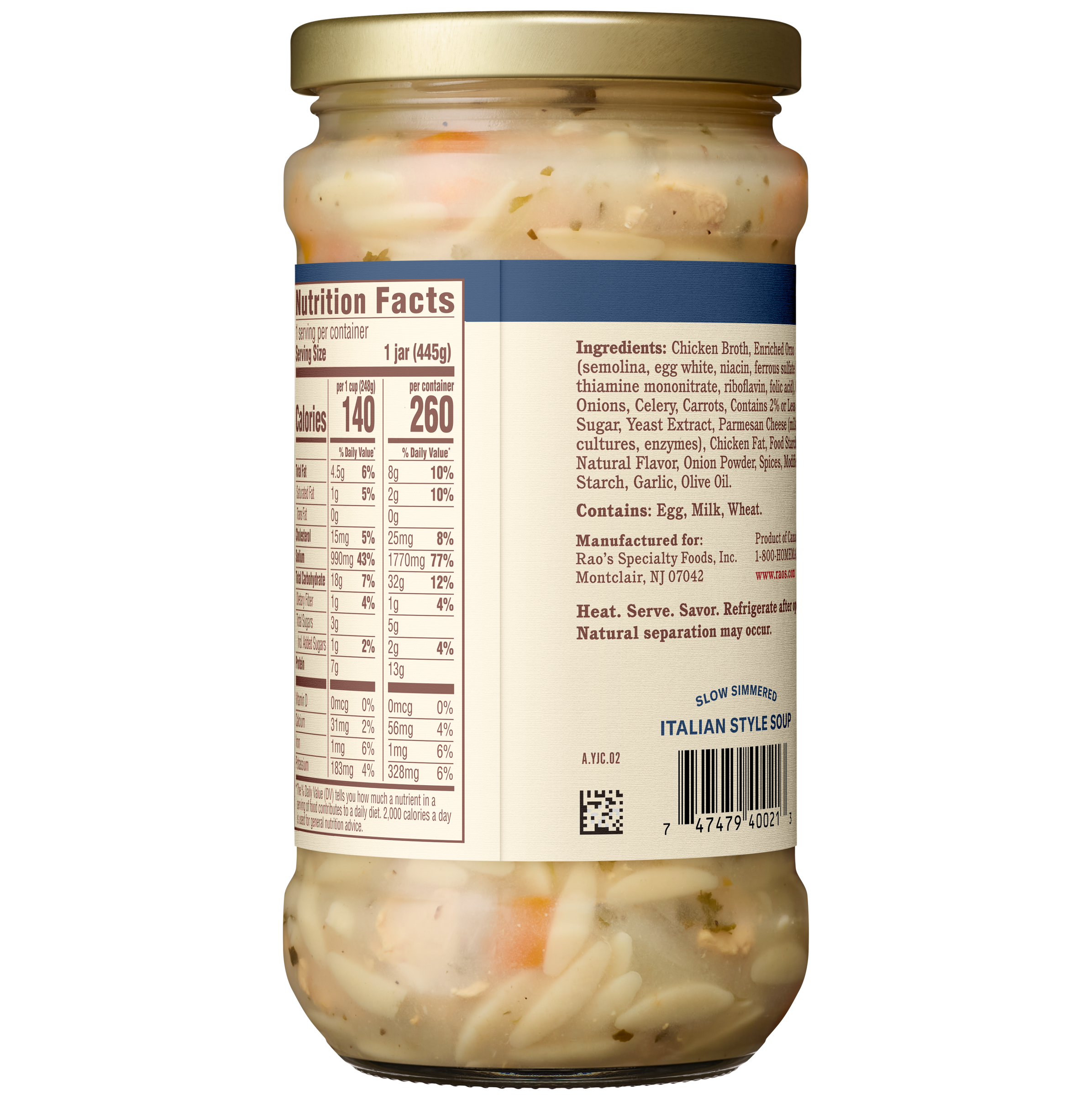 Chicken & Orzo Soup, 15.7 oz - Back Image