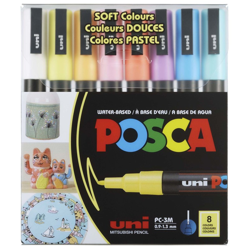 PC-3M Paint Markers, Fine Bullet Tip (0.9-1.3 mm), Soft Colors, Set of 8