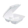 Dart, Foam Hinged Lid Container, 3-Compartment, 8 oz, 9" x 9.4" x 3", White