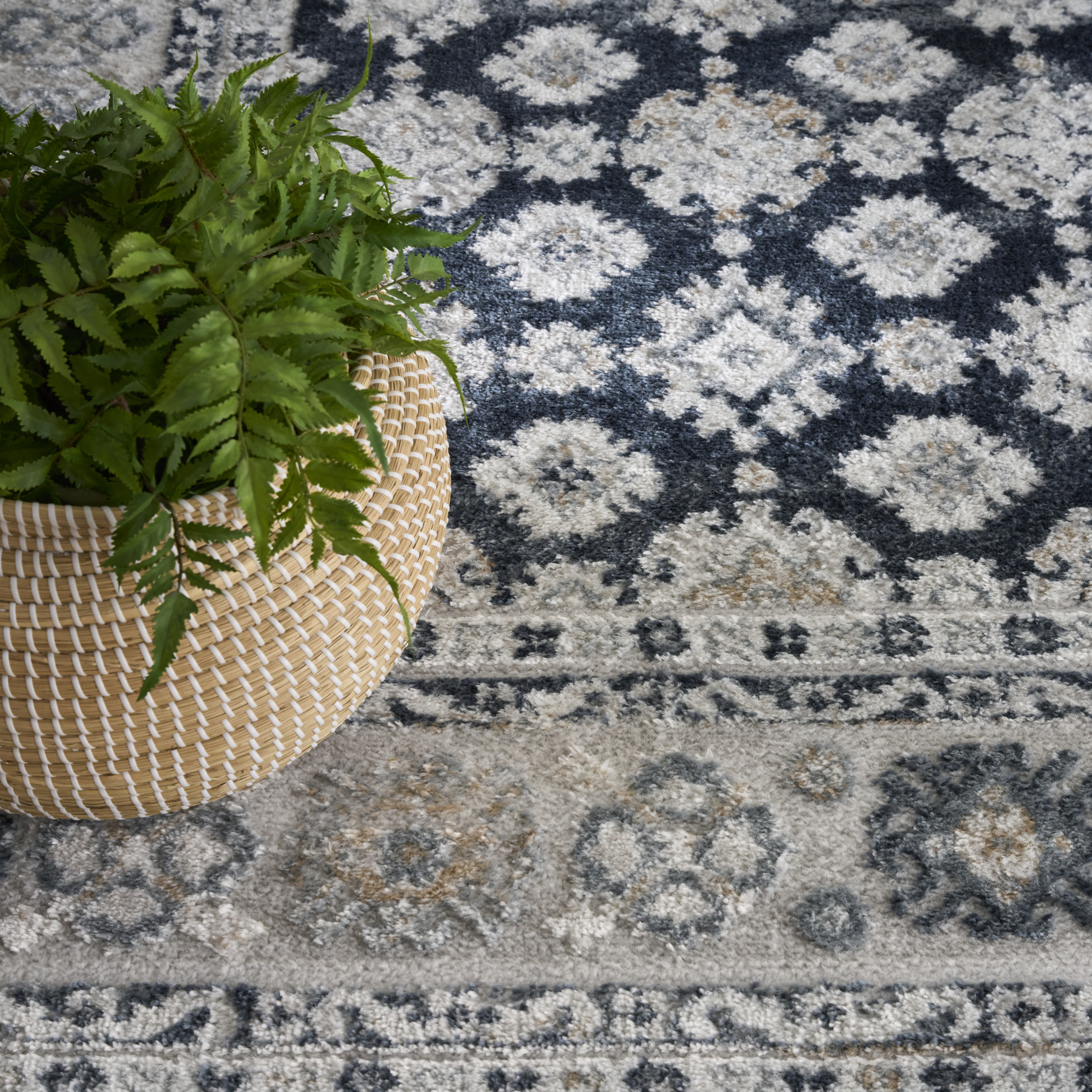 Nourison Dekor 5'3" x 7' Grey Navy Vintage Indoor Rug
