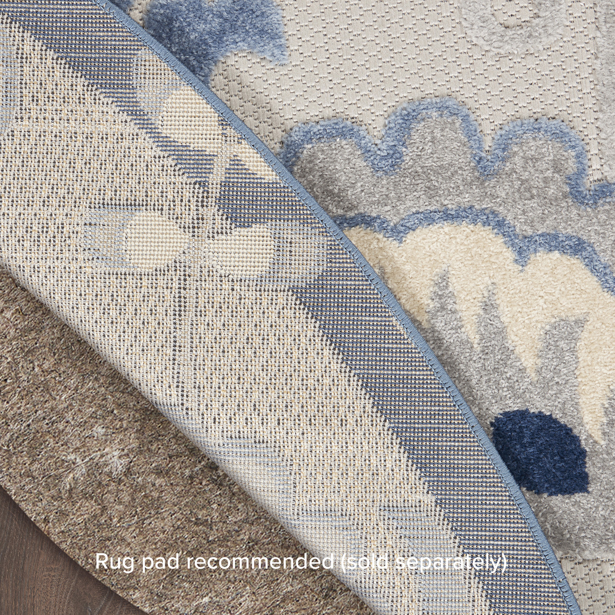 Nourison Aloha 5'3" x Round Blue Grey Farmhouse Rug