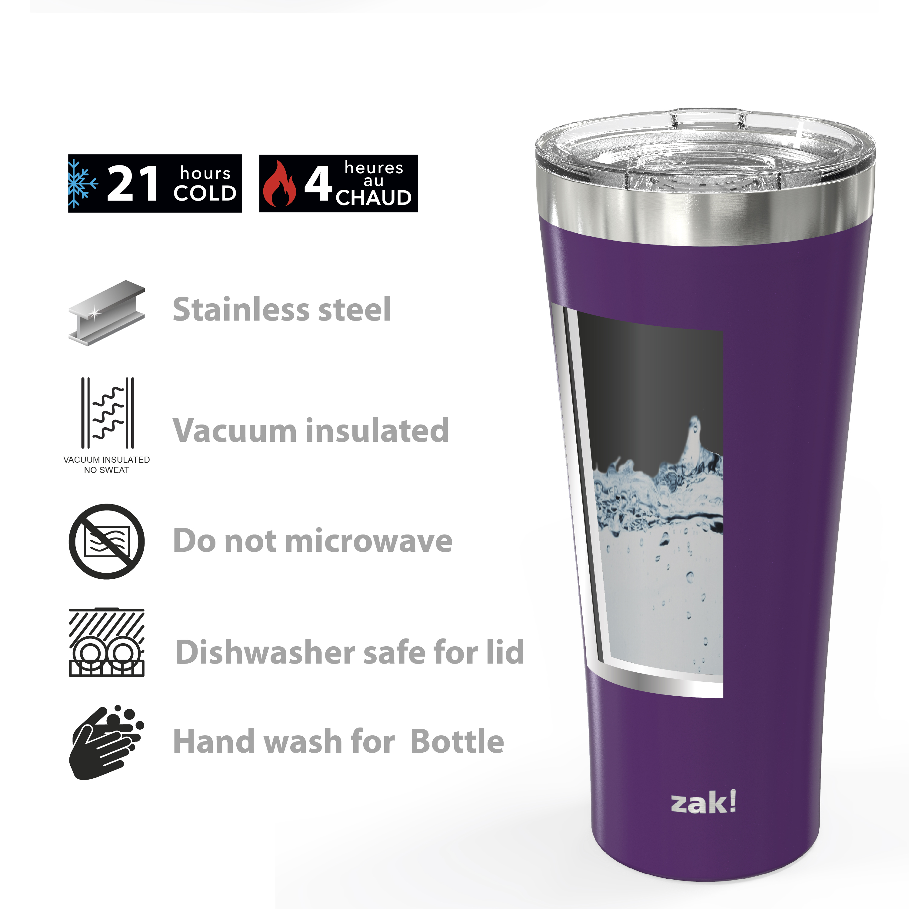 Alpine 30 ounce Stainless Steel Vacuum Insulated Tumbler with Straw, Viola slideshow image 8