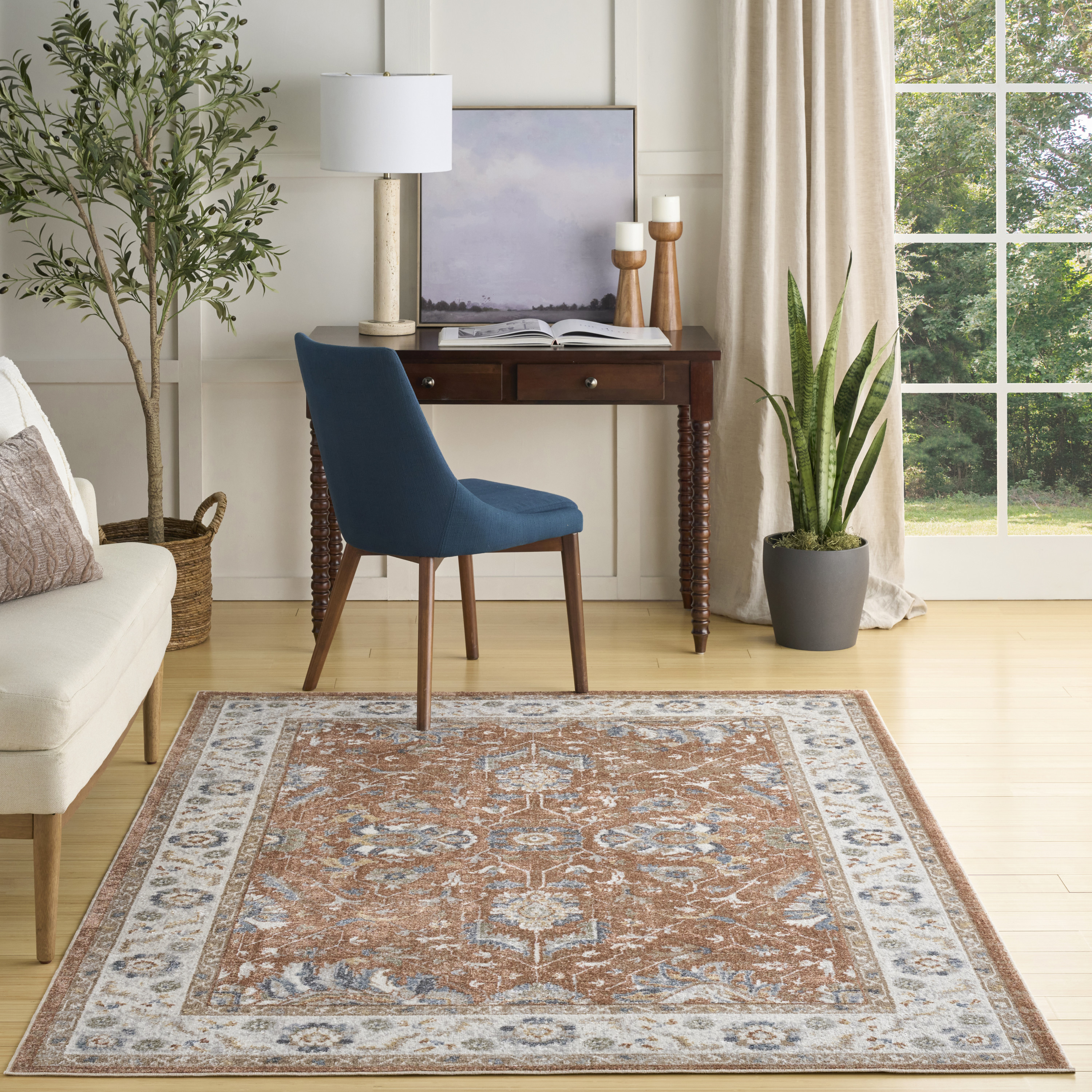 Nourison Astra Machine Washable 5'3" x 7' Rust Ivory Vintage Indoor Rug