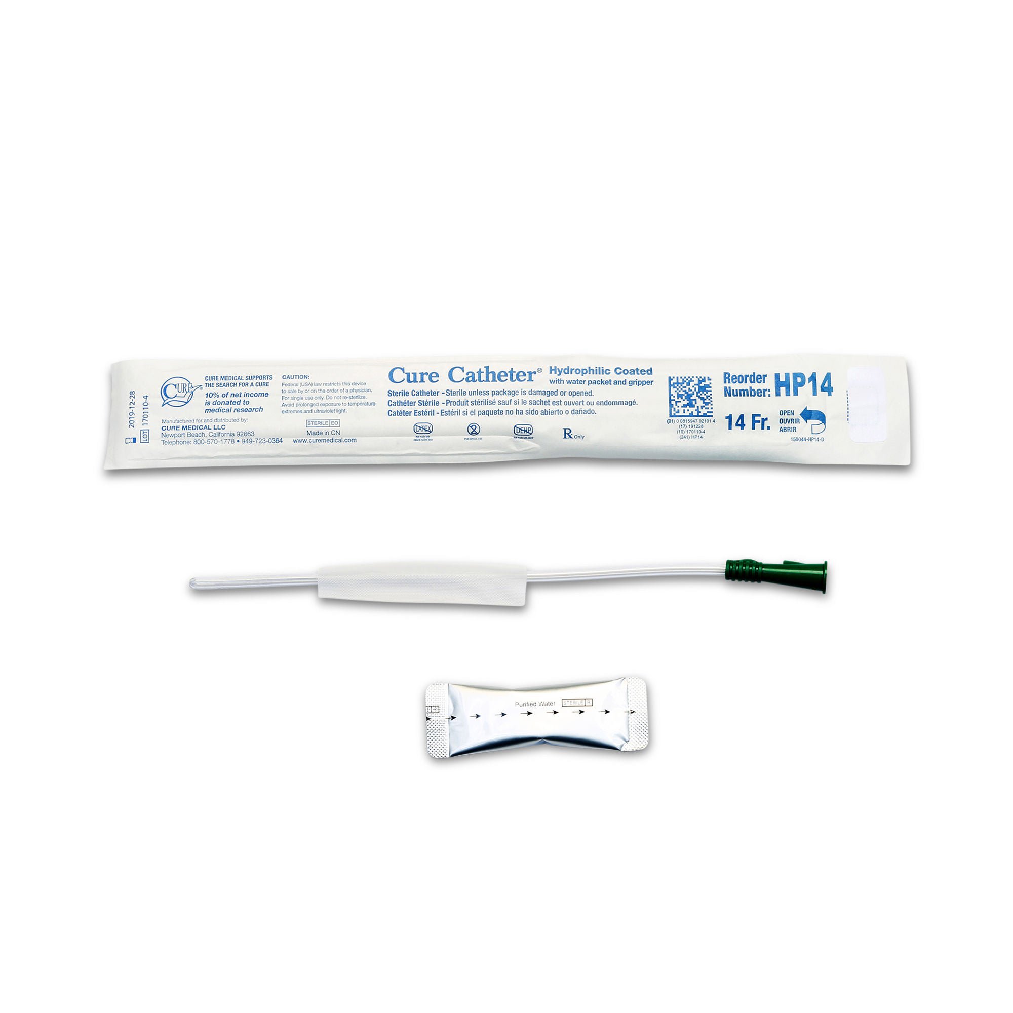 Cure Catheter™ Urethral Catheter, 14 Fr., Unisex, Straight