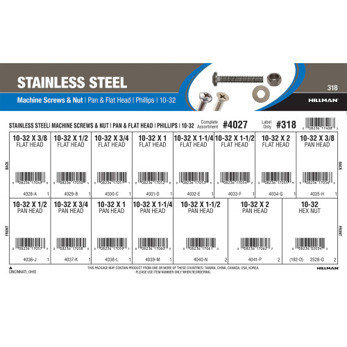 Stainless Steel Phillips Pan & Flat-Head Machine Screws and Nuts Assortment (#10-32)