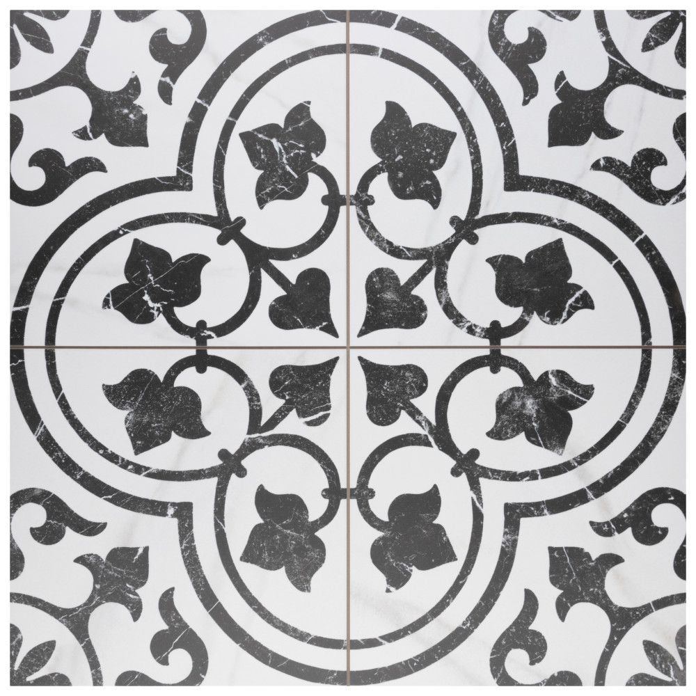 Merzoni Ornate Marquina 17-7/8 in. x 17-7/8 in. Porcelain Floor and Wall Tile