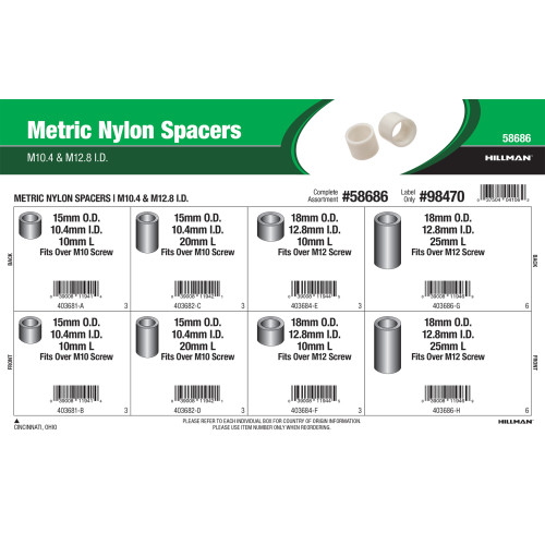 Metric Nylon Spacers Assortment (M10.4 & M12.8 Inner diameter)
