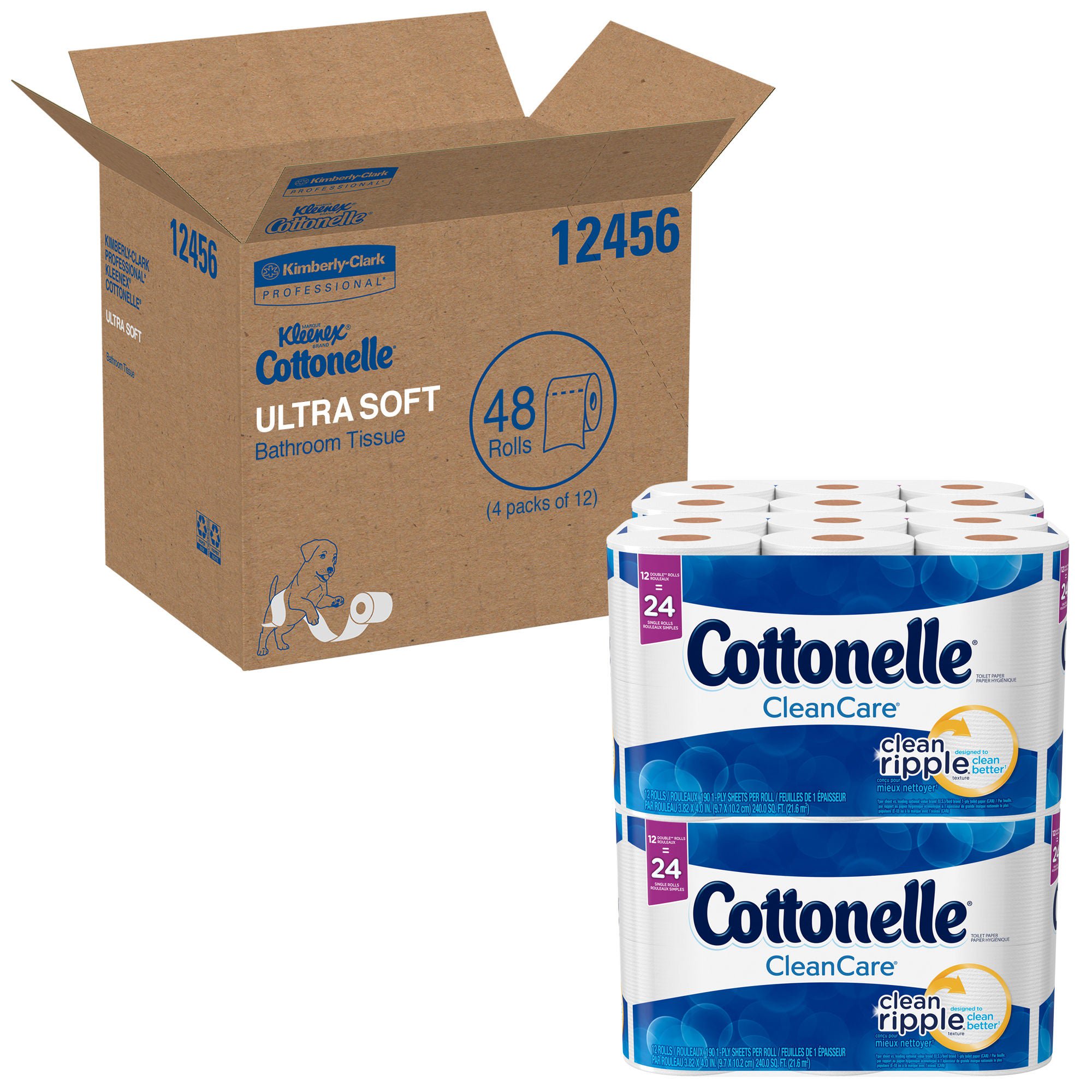 Toilet Tissue Kleenex® Cottonelle® Clean Care White 1-Ply Standard Size Cored Roll 170 Sheets 4-1/5 X 4 Inch