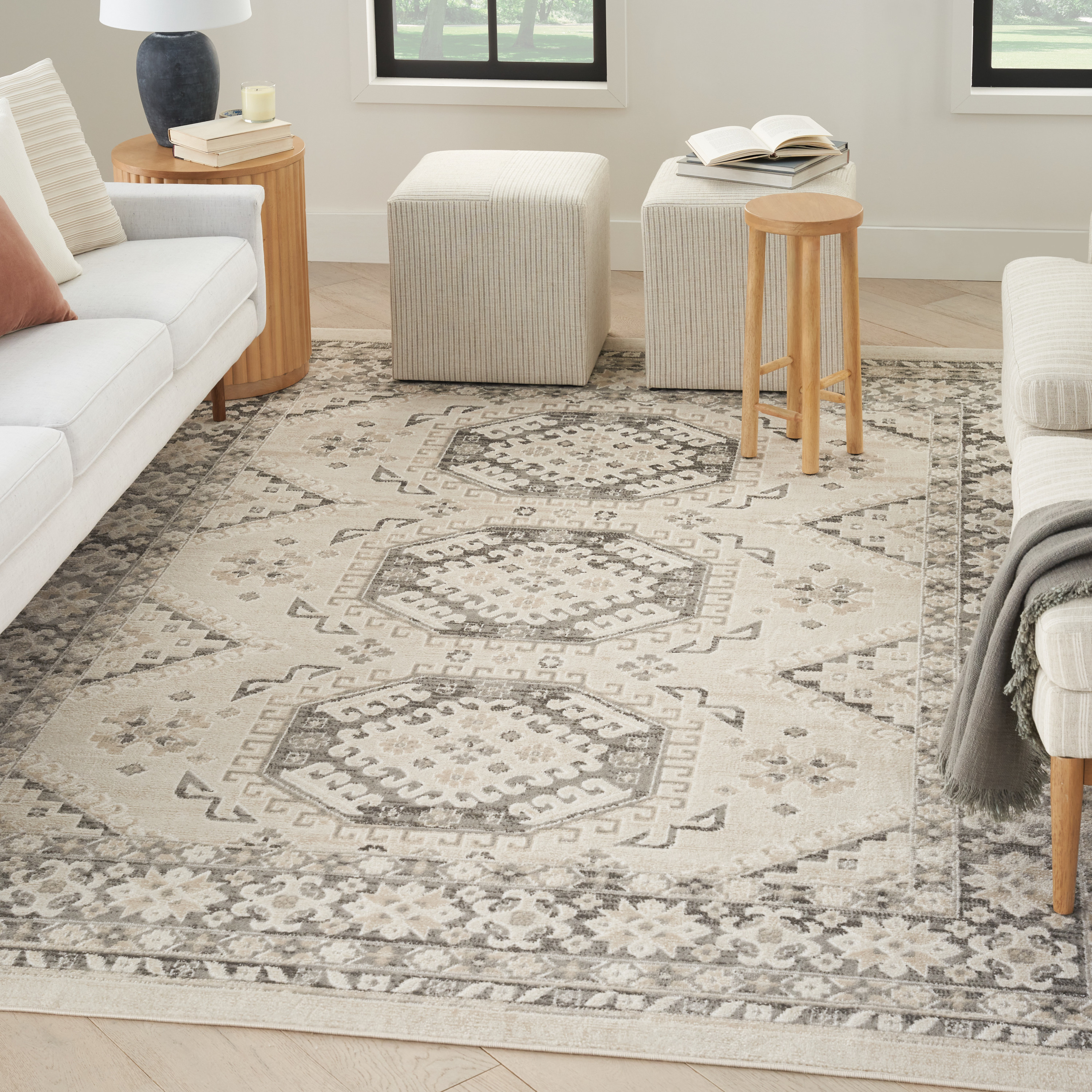 Nourison Serenity Home 9' x 12' Ivory Grey Vintage Indoor Rug