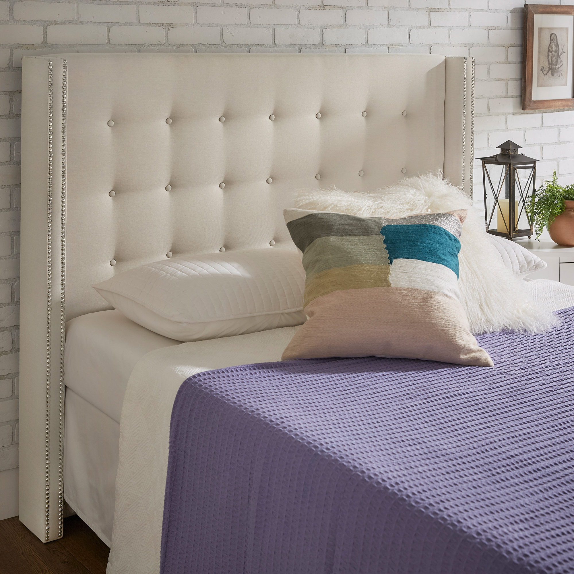 Nailhead Wingback Tufted Upholstered Bed