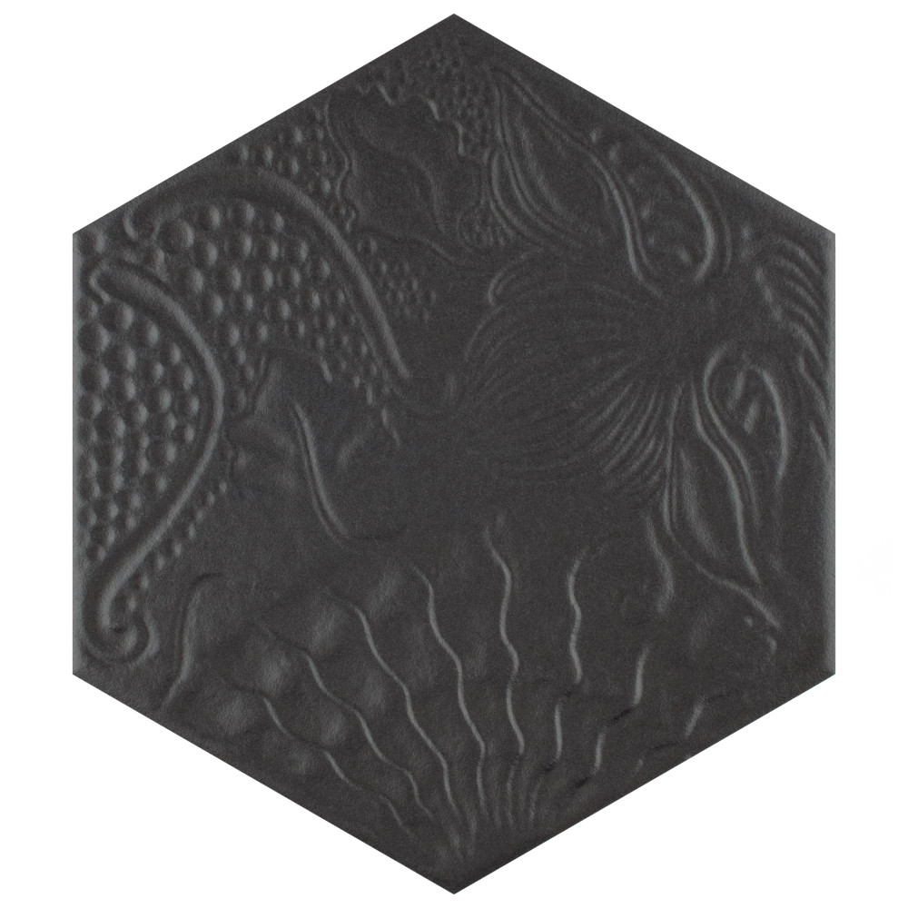Gaudi Hex Black 8-5/8 in. x 9-7/8 in. Porcelain Floor and Wall Tile