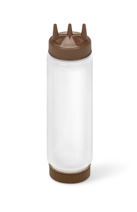 24-ounce Traex® FIFO clear squeeze dispenser with brown Tri Tip™ and brown base cap