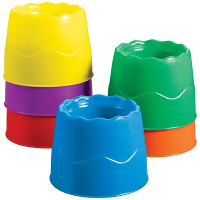 Prang No-Spill Painting Classroom Water Pots, 6 Assorted Colors, 4.5" W x 3.5" H, 6 Pots (1 of Each Rainbow Color)