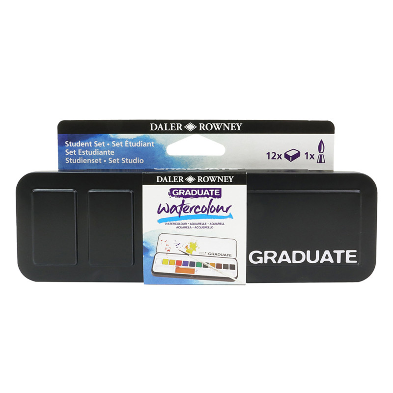 Graduate Watercolor Paint Half Pan Travel Set, Assorted Colors, 12 Pieces
