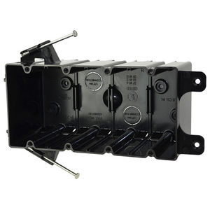 flexBOX Switch Box, Polyvinyl Chloride, Black, New Work, 4-Gang, 3-1/4 in. D, Angled Mid-Nails/Molded-in Speed Klamps