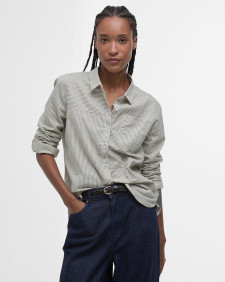 Beachfront Relaxed Long-Sleeved Shirt Dusky Green Stripe