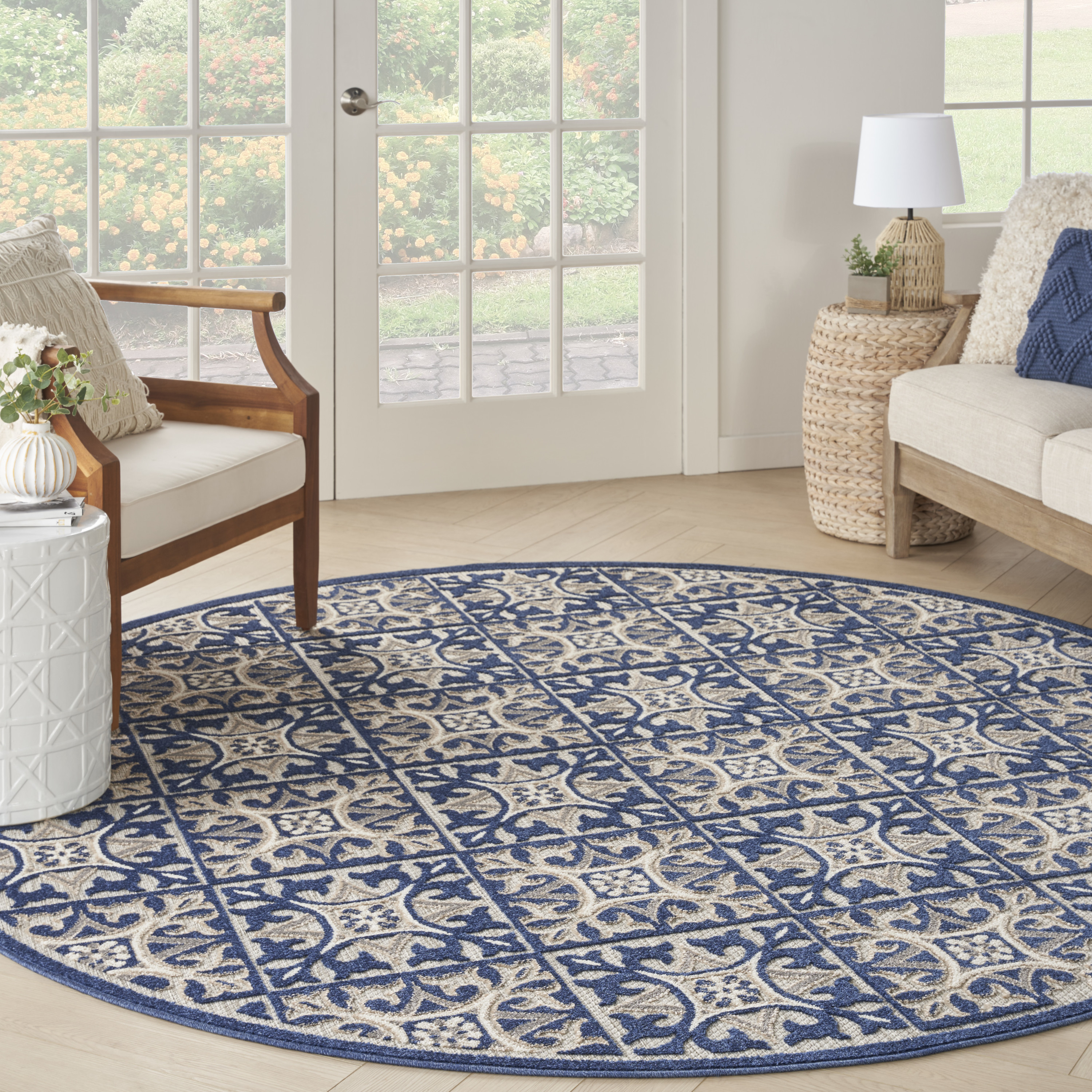 Nourison Aloha 7'10" x Round Blue Contemporary Rug