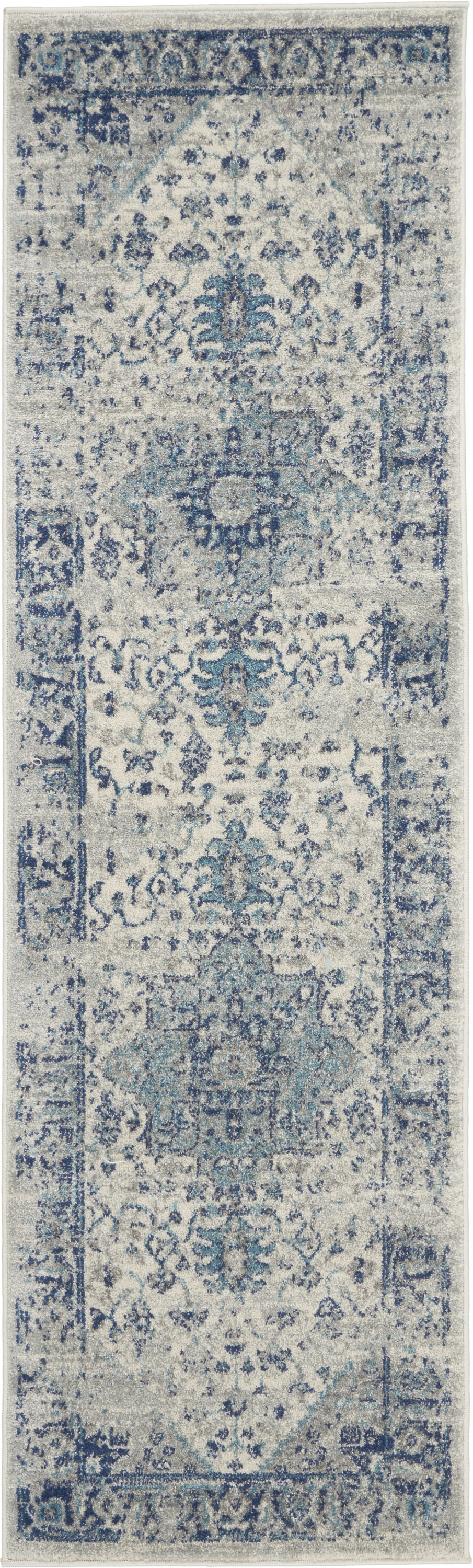 Nourison Tranquil 2'3" x 7'3" Ivory Light Blue Vintage Indoor Rug