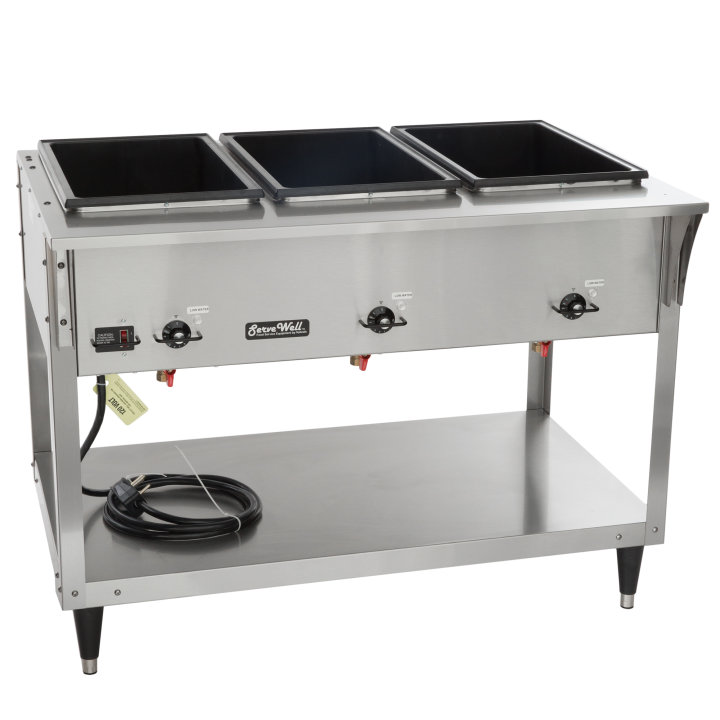 120-volt 2100-watt three-well Servewell® SL streamlined stainless steel hot-food table