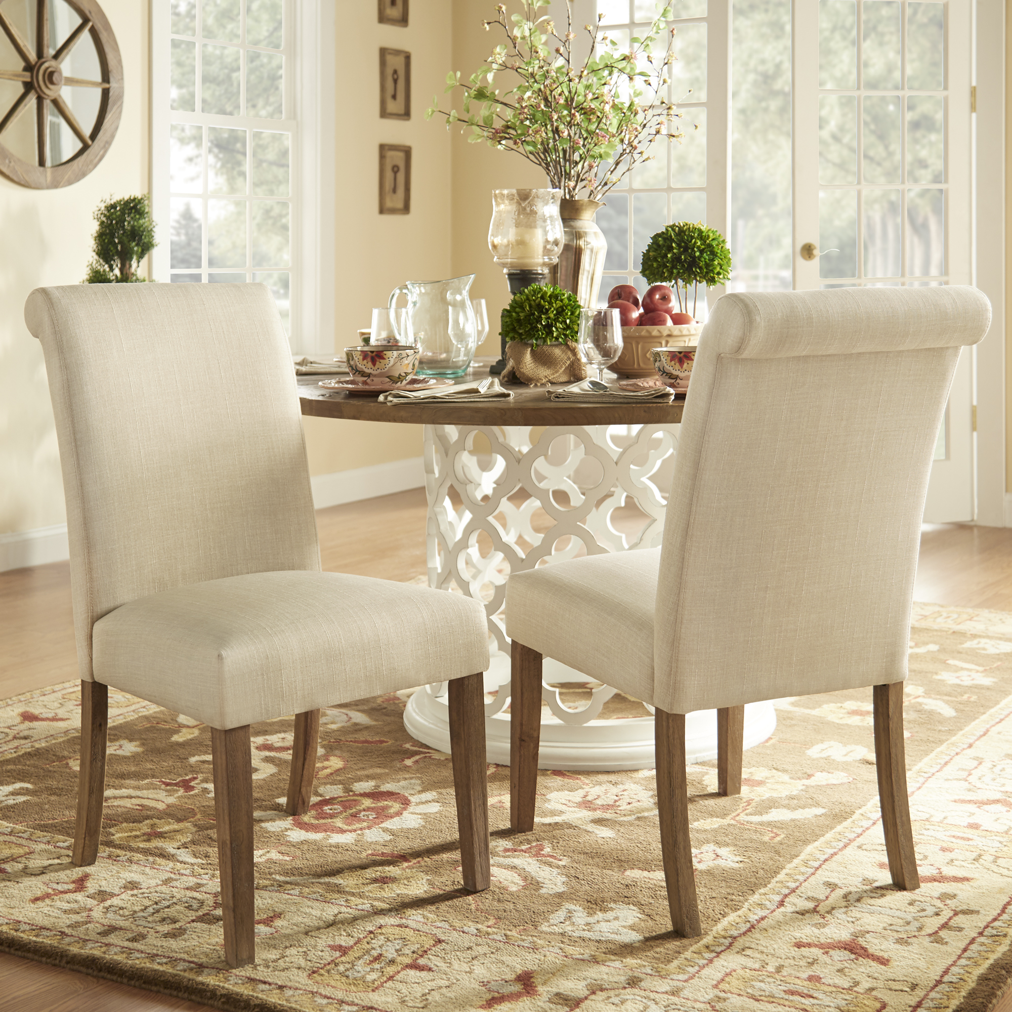 Slipcovered Rolled Back Parsons Chairs (Set of 2)