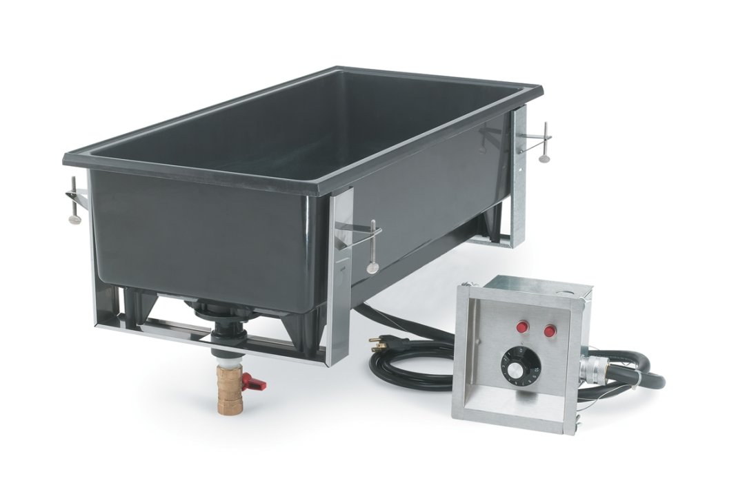 120-volt single-well full-size Cayenne® drop-in warmer with integral drain and front-mounted control panel