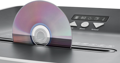 This powerful shredder easily shreds CDs, DVDs, credit cards, paper clips, and staples.