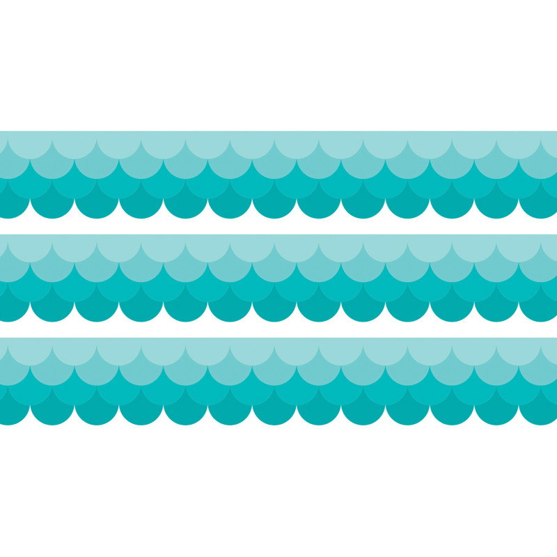 Painted Palette Ombre Turquoise Scallops EZ Border, 48 Feet Per Pack, 3 Packs