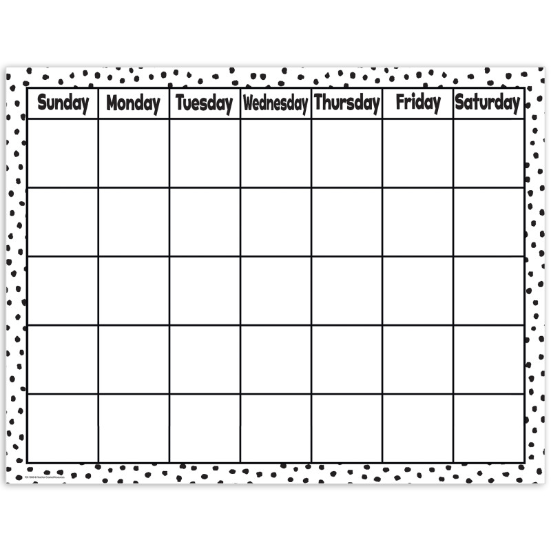 Black Painted Dots on White Calendar Chart, 17" x 22"